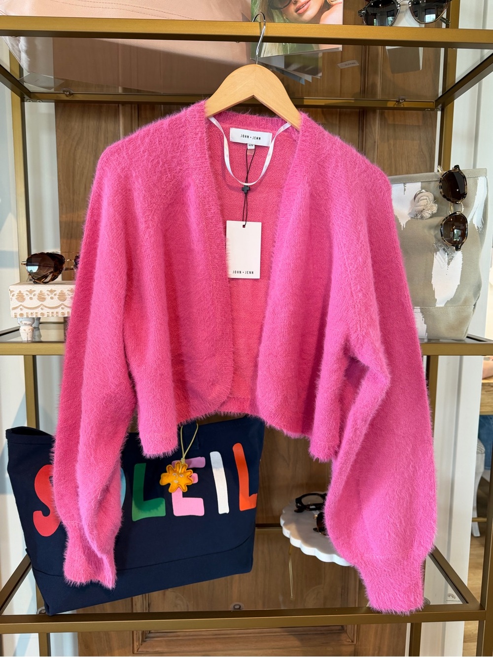 John + Jenn Hot Pink Fuzzy Open Cardigan